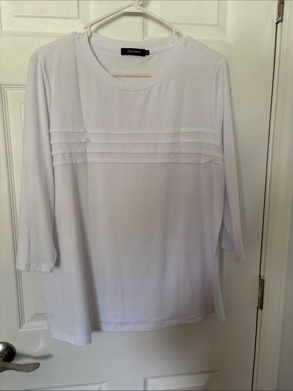 Autograph White Long Sleeve Crewneck Top with Pintuck Detail